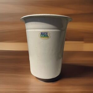 Martha Stewart Everyday White Speckled‎ Enamel Metal Canister Holder Desk Decor